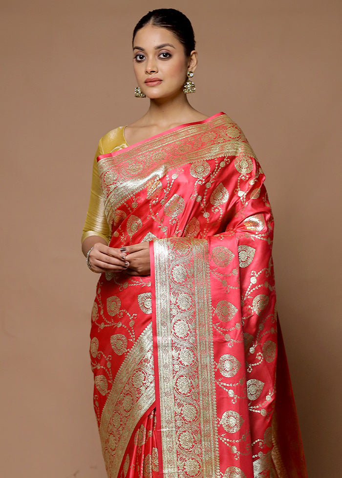 Pink Banarasi Silk Saree With Blouse Piece Cheap Best Seller