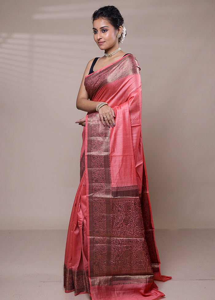 Pink Handloom Dupion Pure Silk Saree With Blouse Piece High Quality For Sale