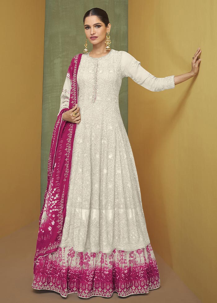 3 Pc White Semi Stitched Georgette Suit Set Tumblr