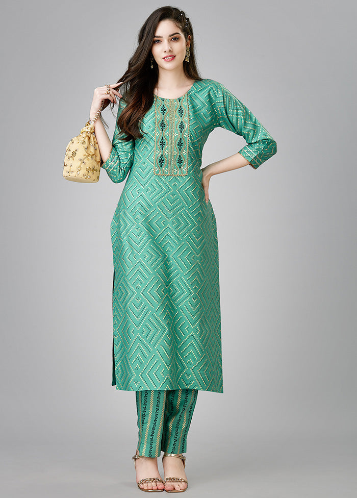 2 Pc Pista Green Readymade Rayon Kurti Set New Arrival For Sale