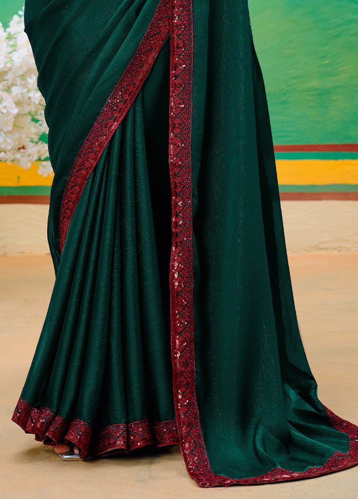 Dark Green Georgette Saree With Blouse Piece Outlet Excellent