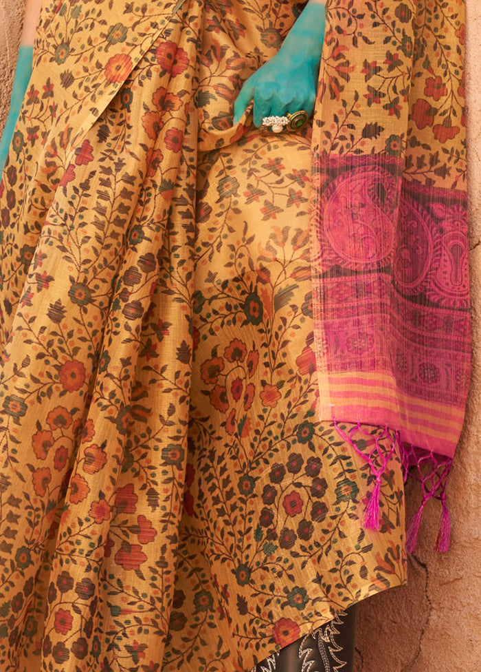 Mustard Spun Silk Saree With Blouse Piece Visit New