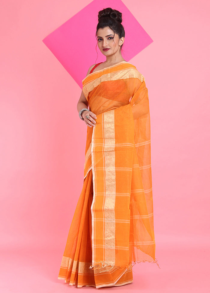 Orange Cotton Woven Work Saree Without Blouse Piece Online Cheap Quality