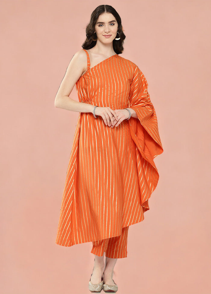 2 Pc Orange Readymade Silk Tunic Set Sale Exclusive