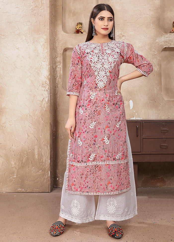 2 Pc Pink Readymade Cotton Kurti Set Lowest Pice