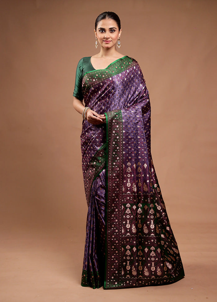 Purple Tanchoi Silk Saree With Blouse Piece Free Shipping Cost