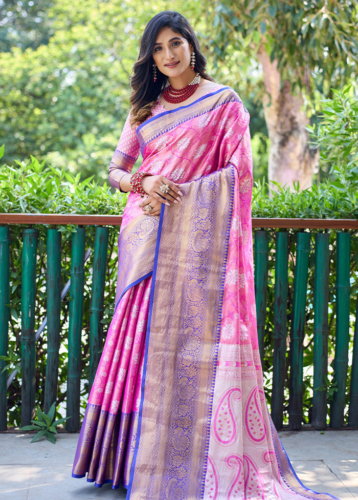 Pink Banarasi Silk Saree With Blouse Piece Discount Explore