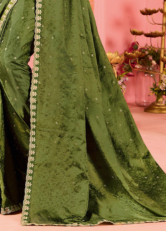 Olive Green Satin Silk Saree With Blouse Piece Cheap Sale 2025 New