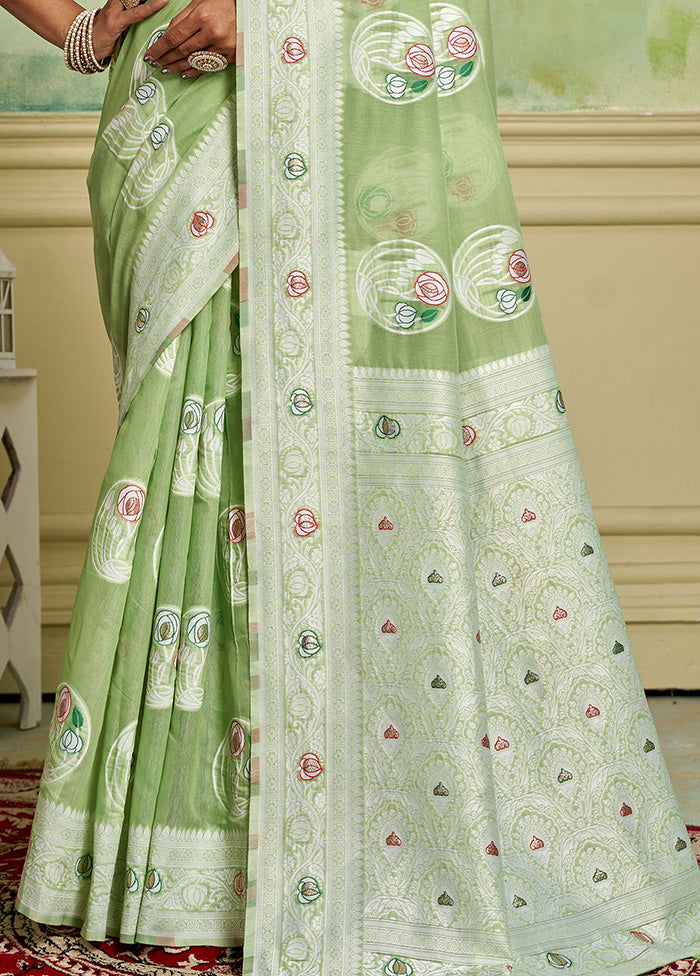 Green Cotton Saree With Blouse Piece Free Shipping Order