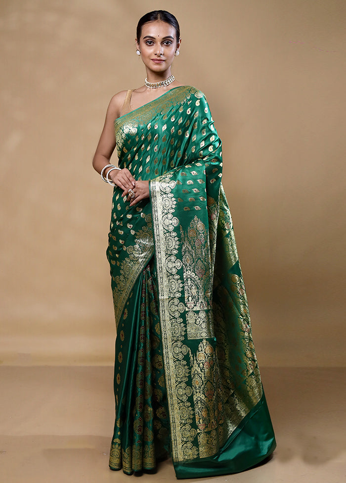 Green Banarasi Silk Saree With Blouse Piece Cheap Sale 100% Original