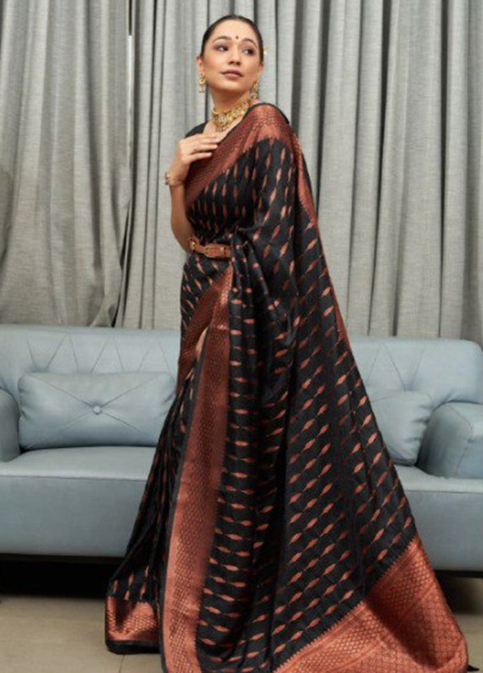 Black Banarasi Silk Saree With Blouse Piece Clearance Marketable