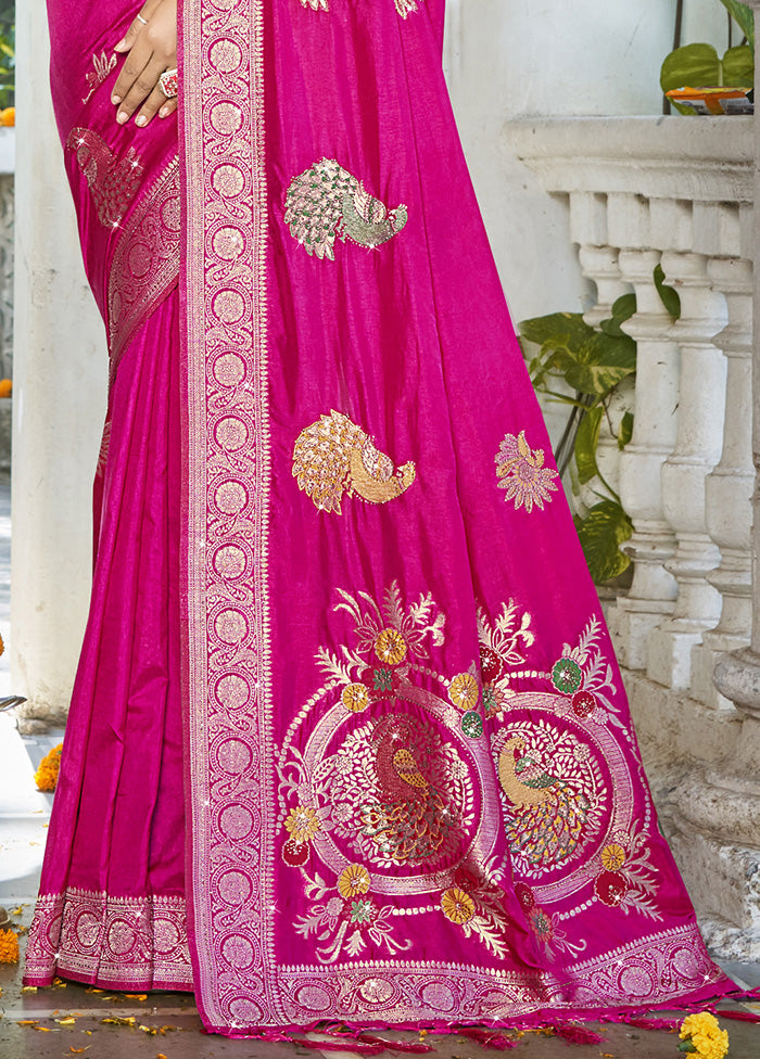 Pink Spun Silk Saree With Blouse Piece Discount Cheapest