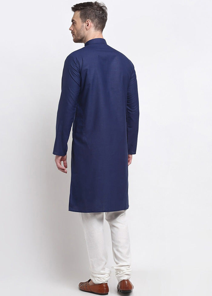 Navy Blue Cotton Kurta And Pajama Set Cheap Sale View