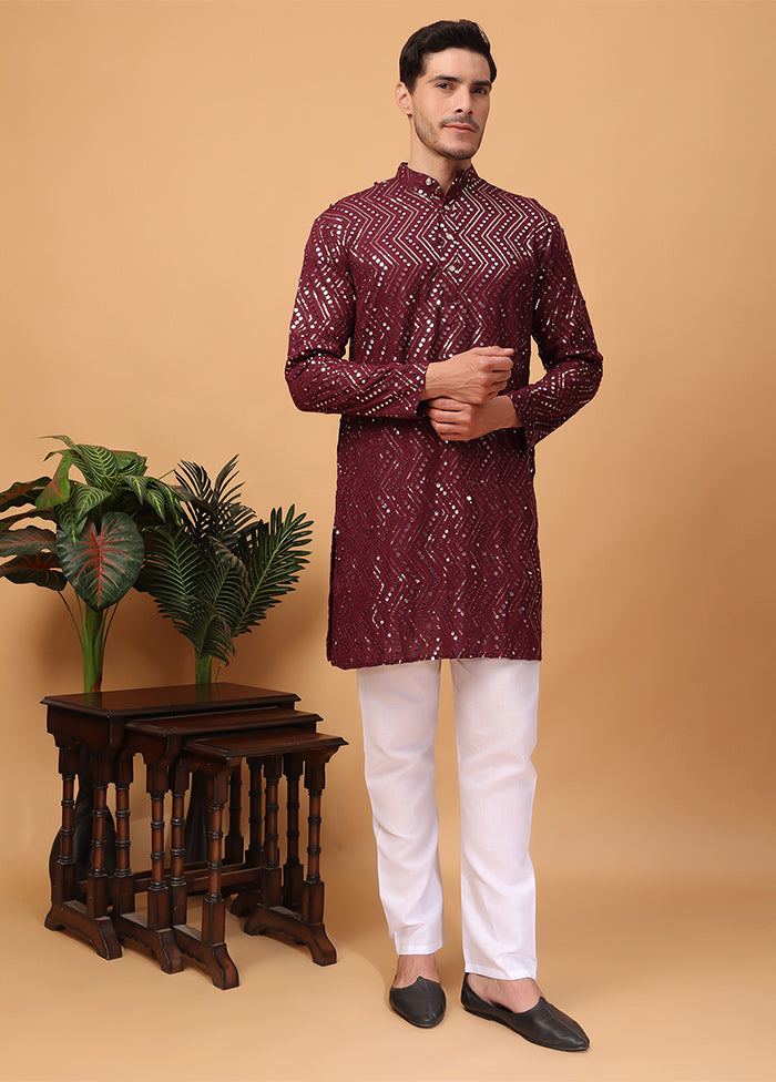 2 Pc Dark Purple Viscose Kurta Pajama Set For Sale Cheap Pice