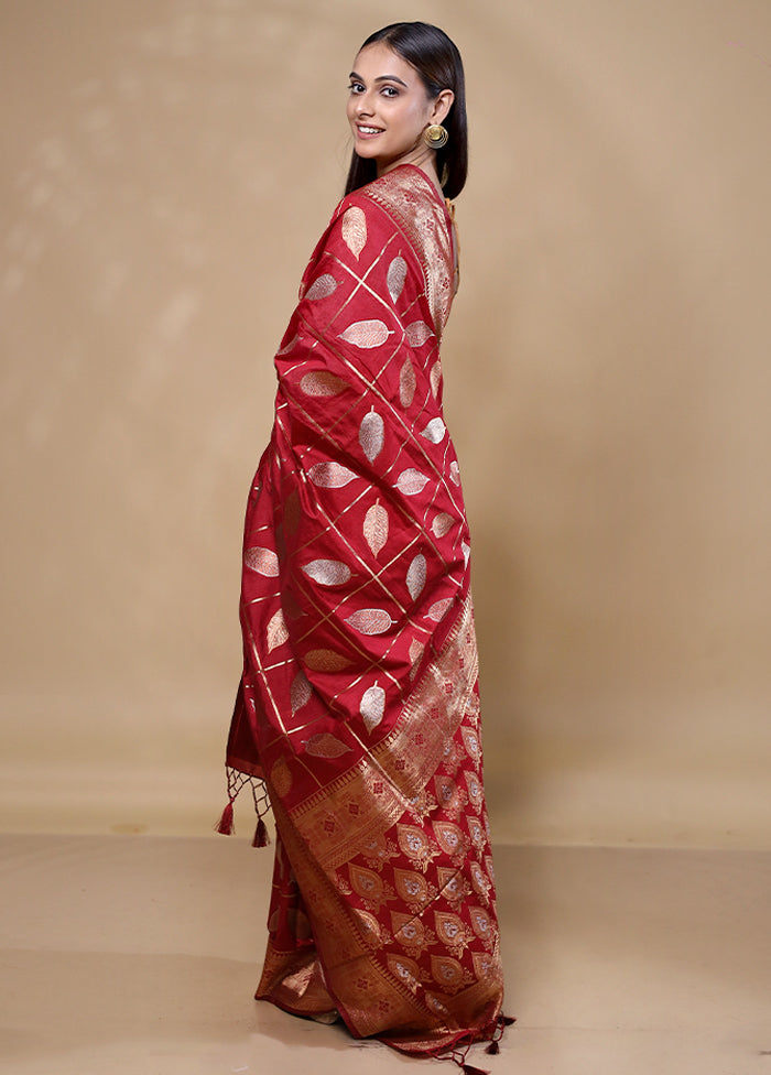 Maroon Dupion Silk Saree With Blouse Piece Buy Cheap Limited Edition