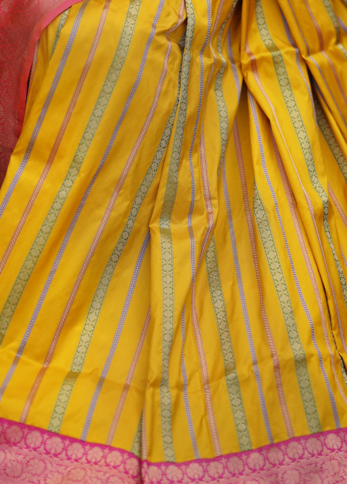 Yellow Handloom Katan Pure Silk Saree With Blouse Piece Clearance 100% Original