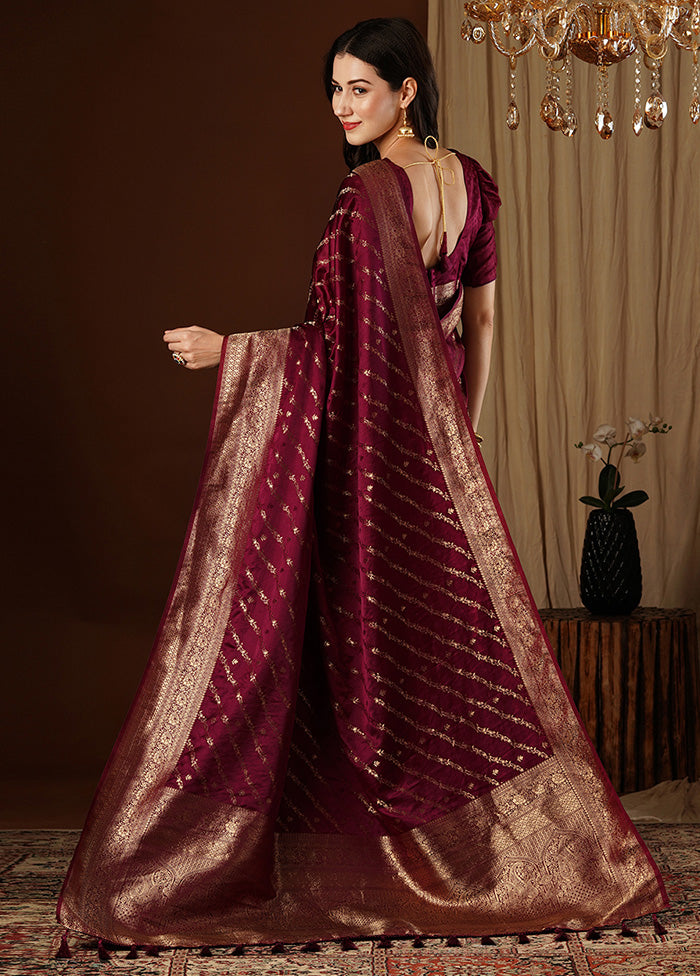 Maroon Satin Silk Saree With Blouse Piece Affordable Online