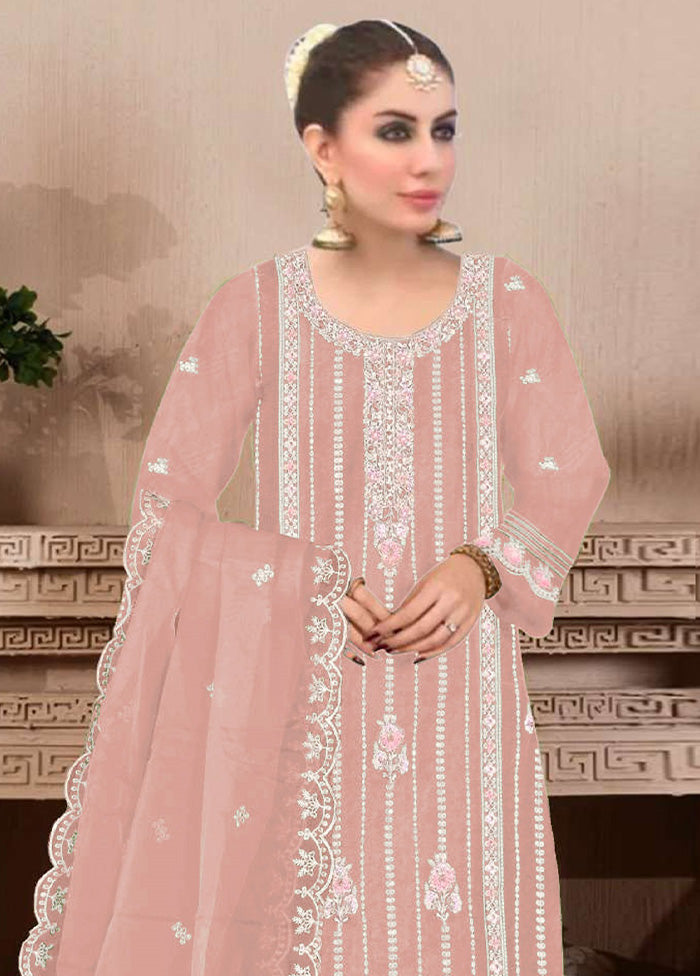 3 Pc Peach Semi Stitched Georgette Suit Set Clearance Amazon