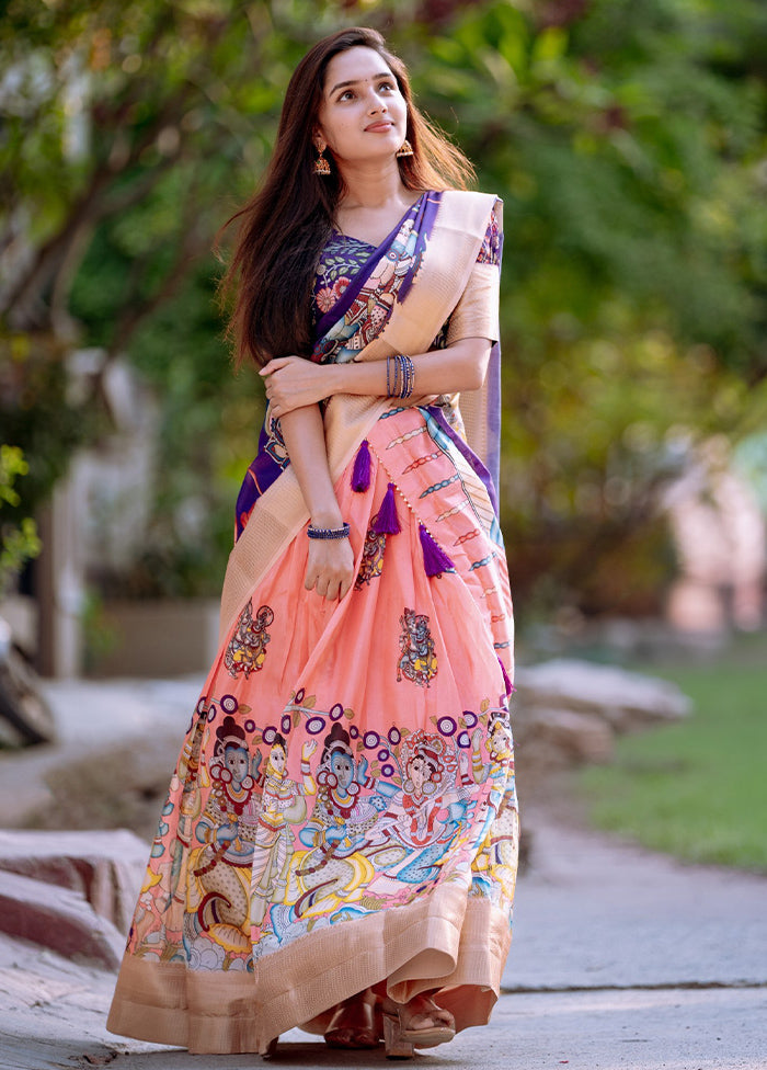 3 Pc Pink Silk Semi Stitched Lehenga Set Clearance Online Online