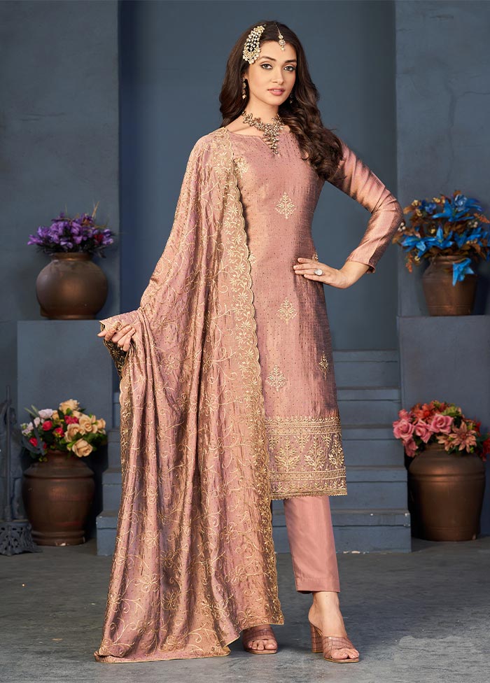 3 Pc Peach Semi Stitched Georgette Suit Set Clearance Huge Surprise