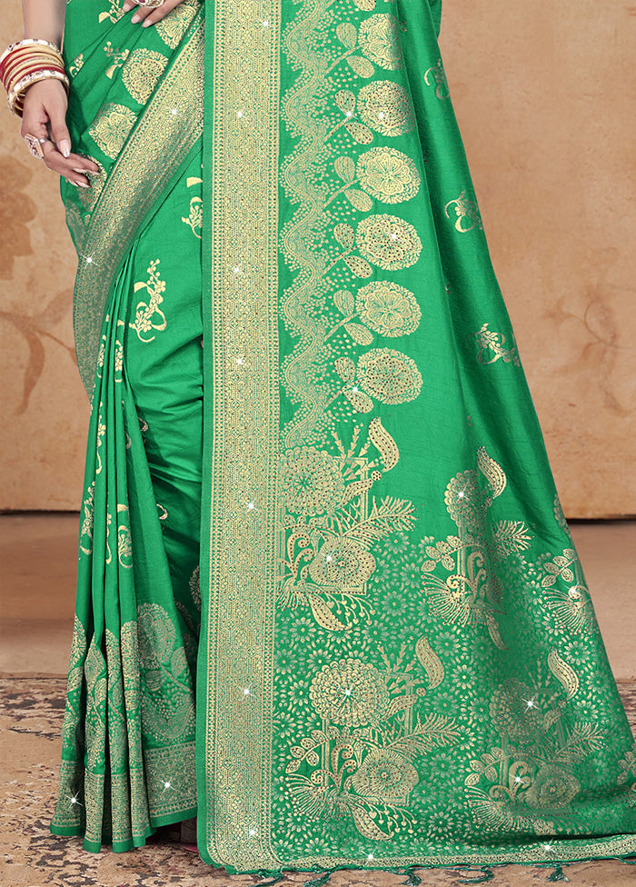 Green Spun Silk Saree With Blouse Piece Pre Order For Sale