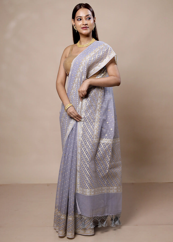 Grey Kora Silk Saree With Blouse Piece Cheap Sale 100% Guaranteed