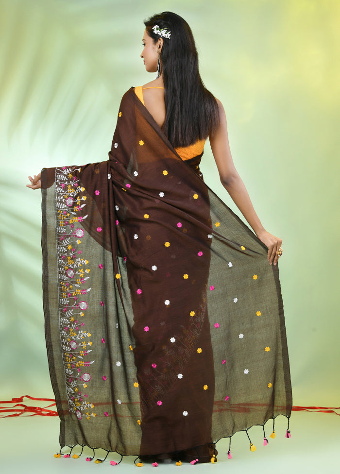 Brown Cotton Saree With Blouse Piece Cheap Shop