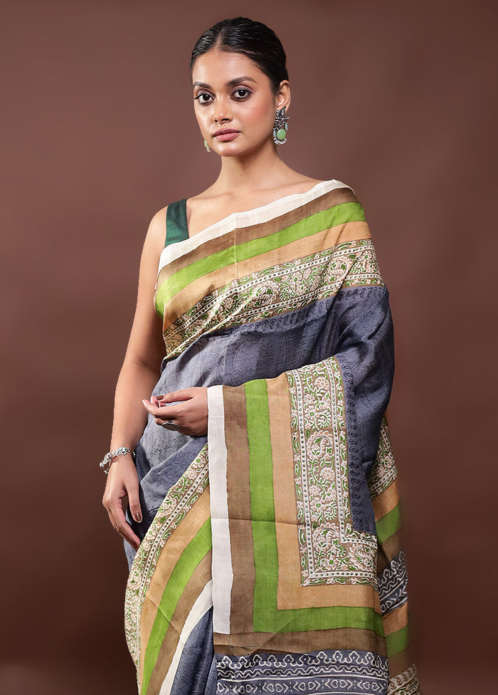 Grey Printed Pure Silk Saree Without Blouse Piece Clearance Eastbay