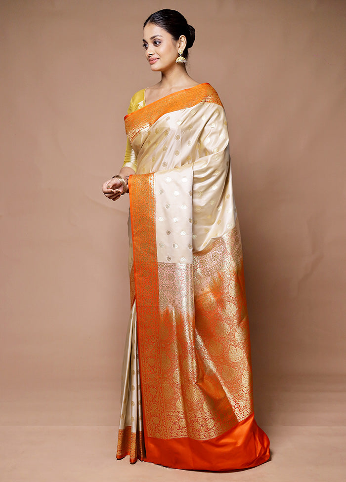 Cream Banarasi Silk Saree With Blouse Piece 2025 New Cheap Online