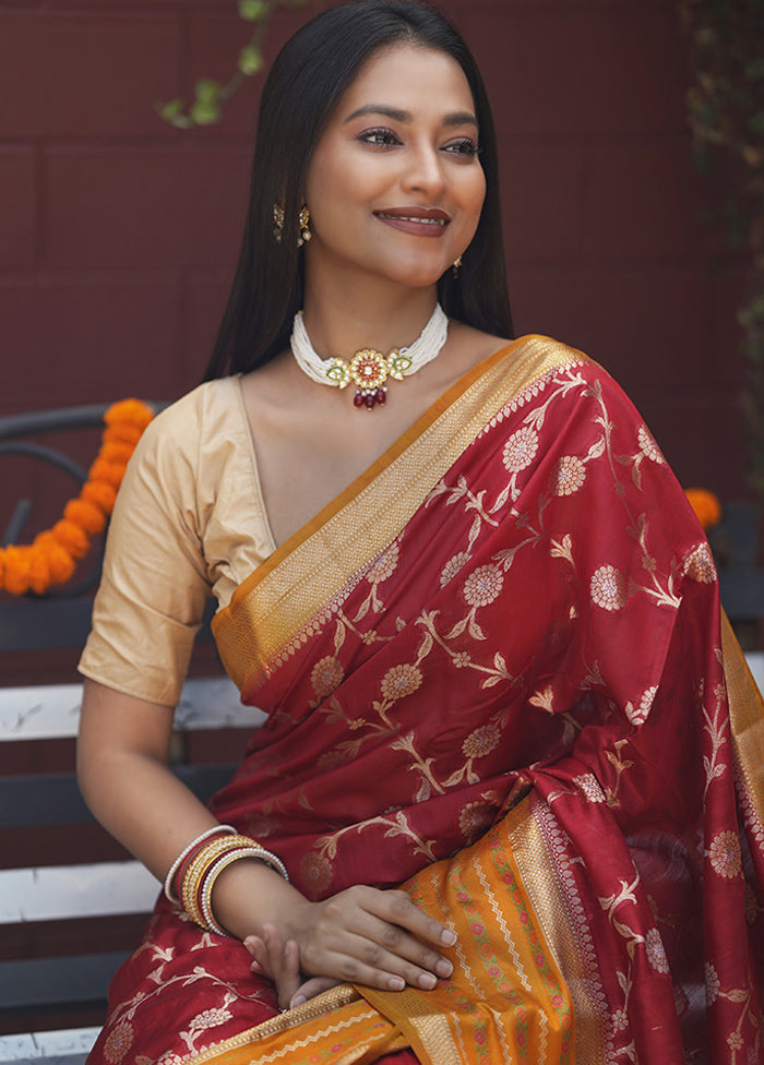 Red Handloom Dupion Pure Silk Saree With Blouse Piece Where To Buy