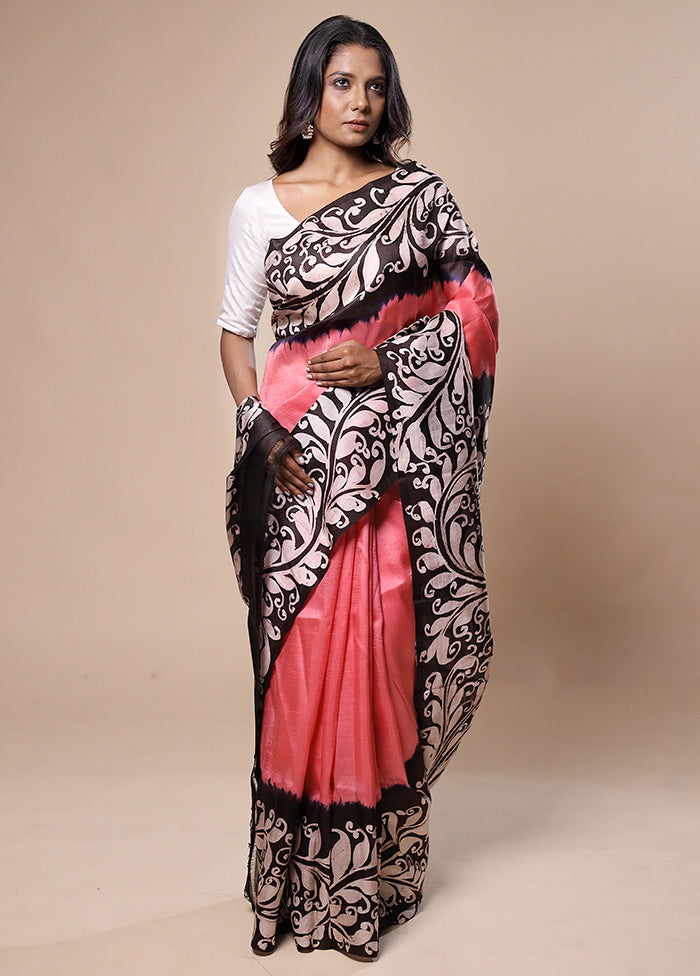 Pink Printed Pure Silk Saree Without Blouse Piece From China Sale Online