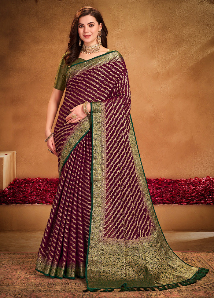 Wine Georgette Saree With Blouse Piece Clearance Footlocker Pictures