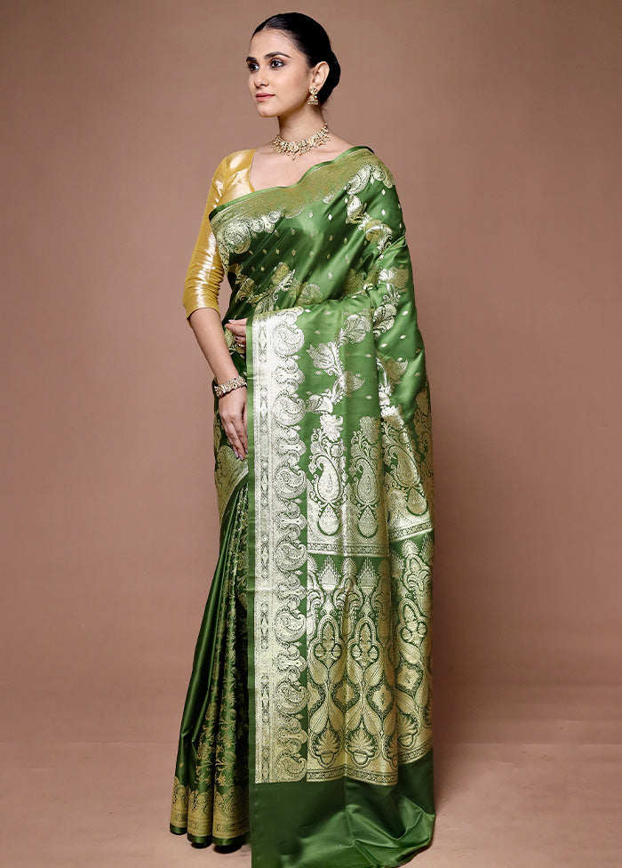 Green Banarasi Silk Saree With Blouse Piece For Nice Cheap Price