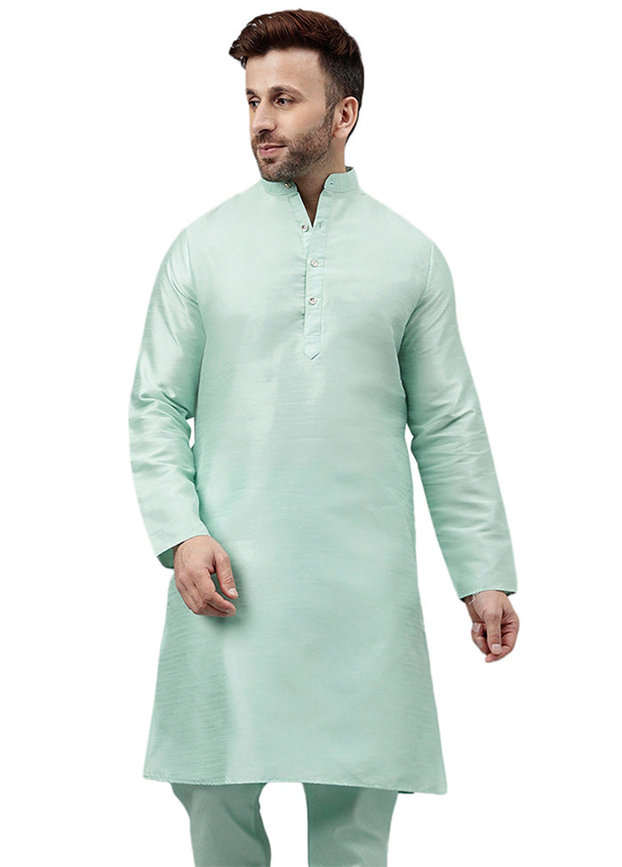 Light Green Dupion Silk Solid Kurta Sale Nicekicks