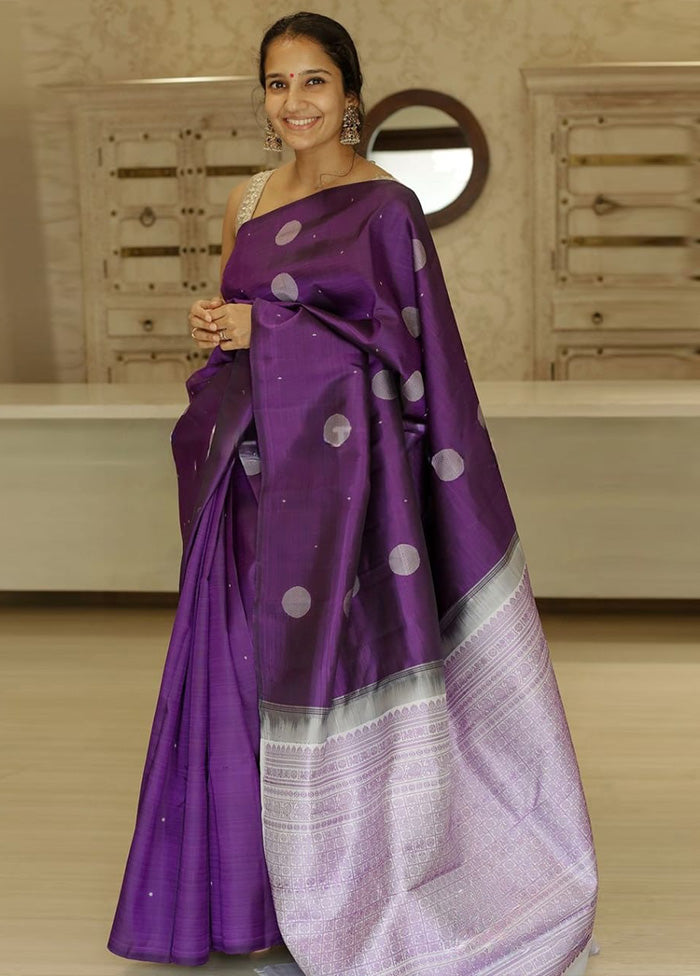 Purple Banarasi Silk Saree With Blouse Piece Best Place Online