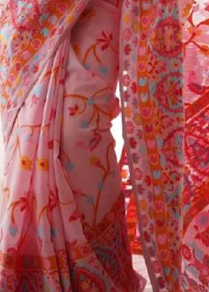 Pink Banarasi Silk Saree With Blouse Piece Discount Fashion Style