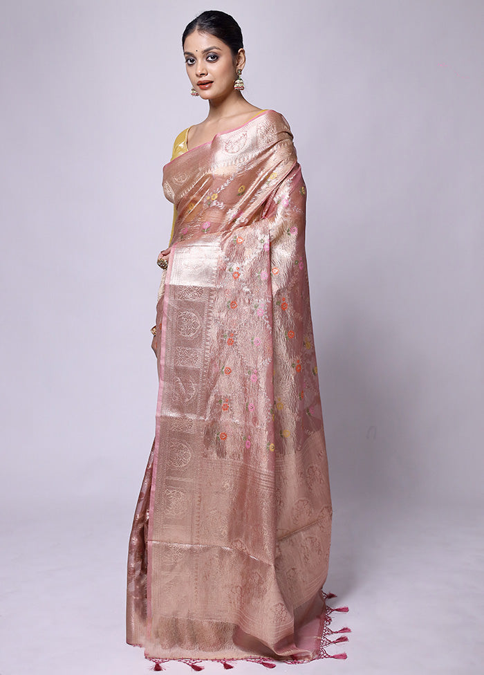 Pink Crushed Tissue Silk Saree With Blouse Piece Sale Free Shipping