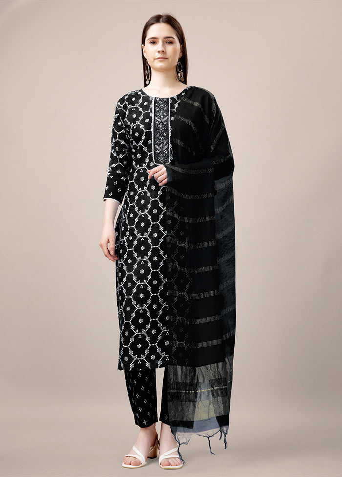 3 Pc Black Readymade Rayon Suit Set Very Cheap Sale Online