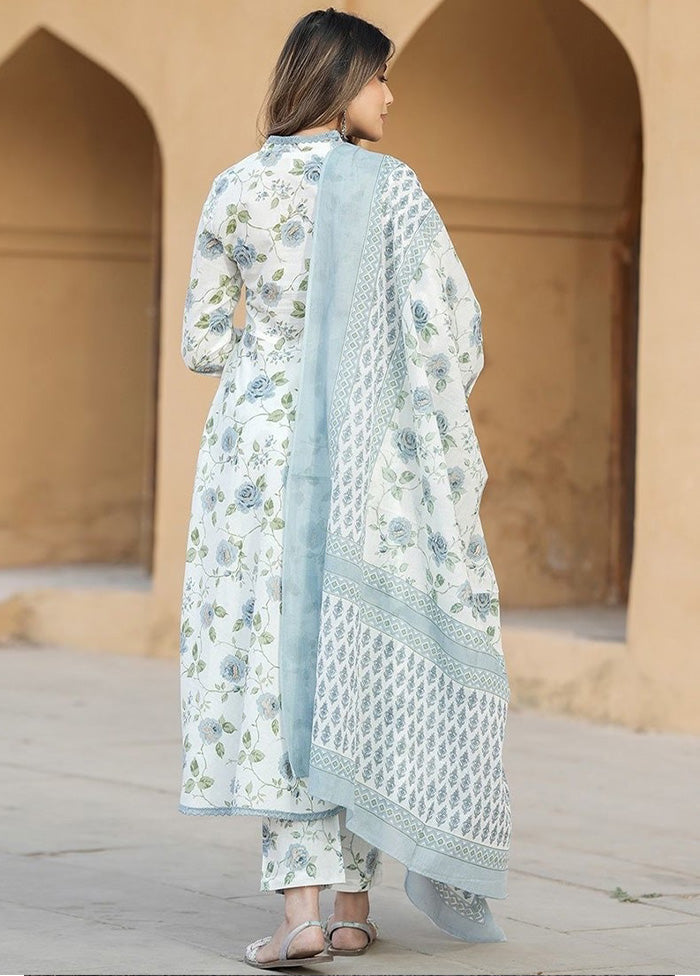 3 Pc White Readymade Cotton Dupatta Suit Set Shop For Sale