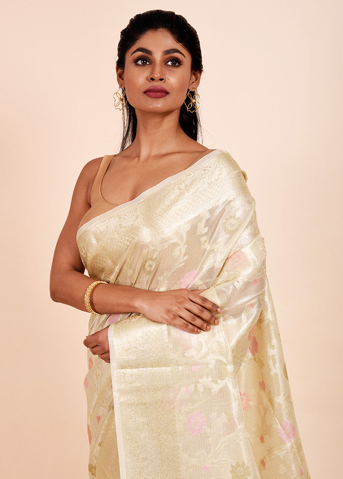 Cream Tissue Silk Saree With Blouse Piece Cheap Sale Supply