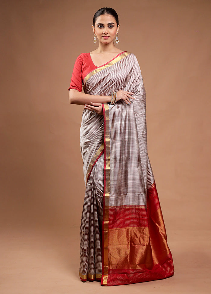 Grey Handloom Kanjivaram Pure Silk Saree With Blouse Piece Discount Best