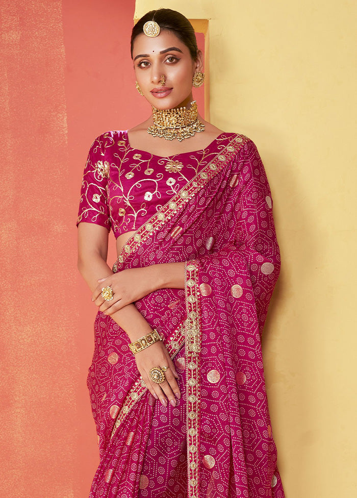 Pink Chiffon Silk Saree With Blouse Piece Best Pices