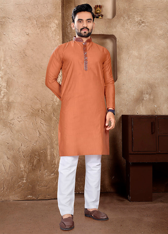 Peach Silk Kurta And Pajama Set Sale Best Pices