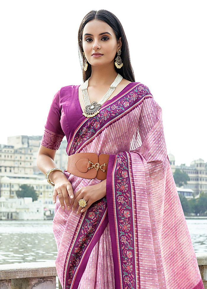 Pink Spun Silk Saree With Blouse Piece Authentic