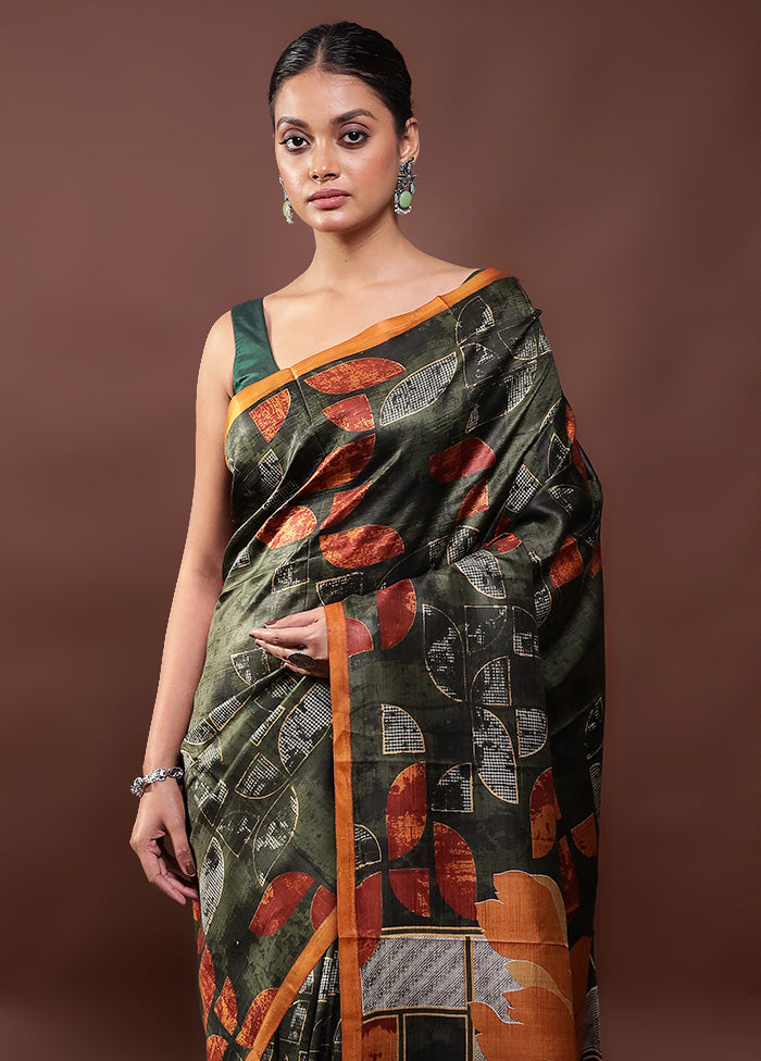 Green Printed Pure Silk Saree Without Blouse Piece With Mastercard Cheap Online