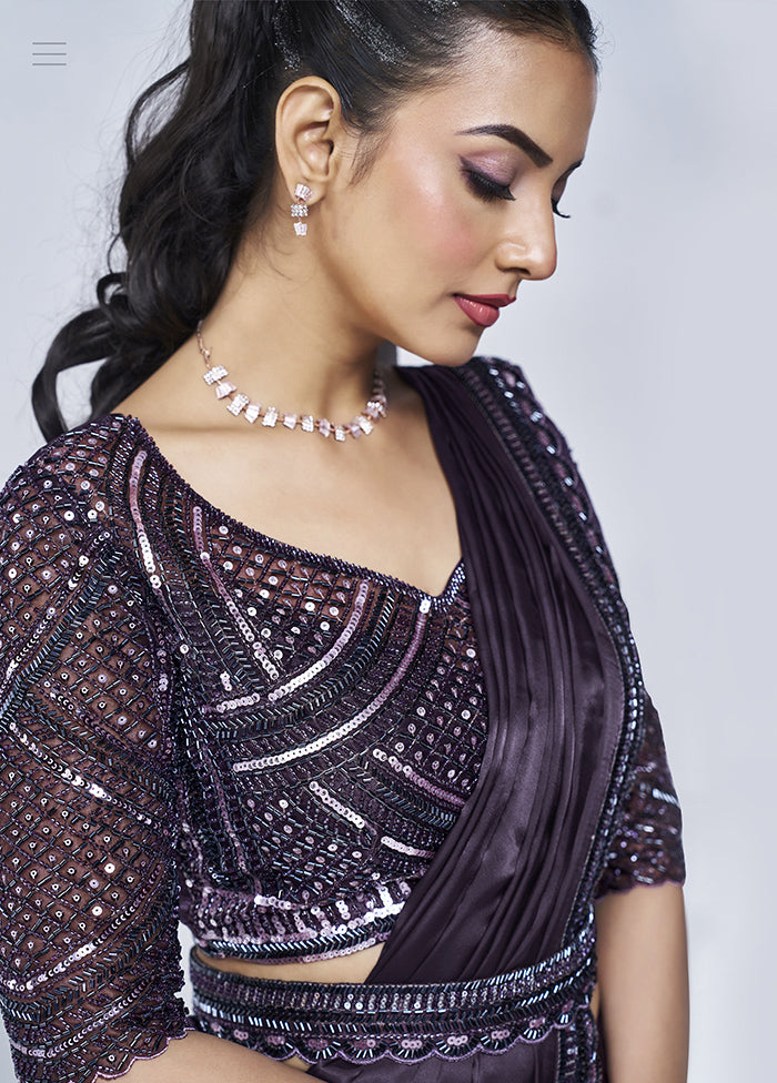 Purple Crepe Silk Saree With Blouse Piece Clearance Geniue Stockist