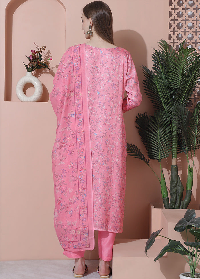 3 Pc Pink Unstitched Silk Suit Set Online