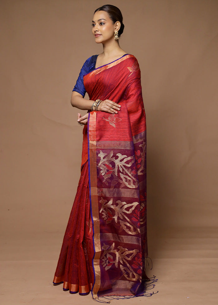 Red Handloom Matka Pure Silk Saree With Blouse Piece Sale Popular