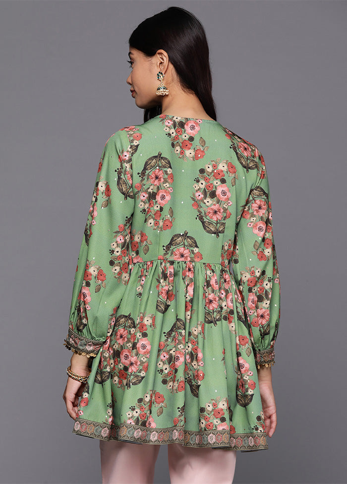 Green Readymade Silk Tunic Free Shipping In China