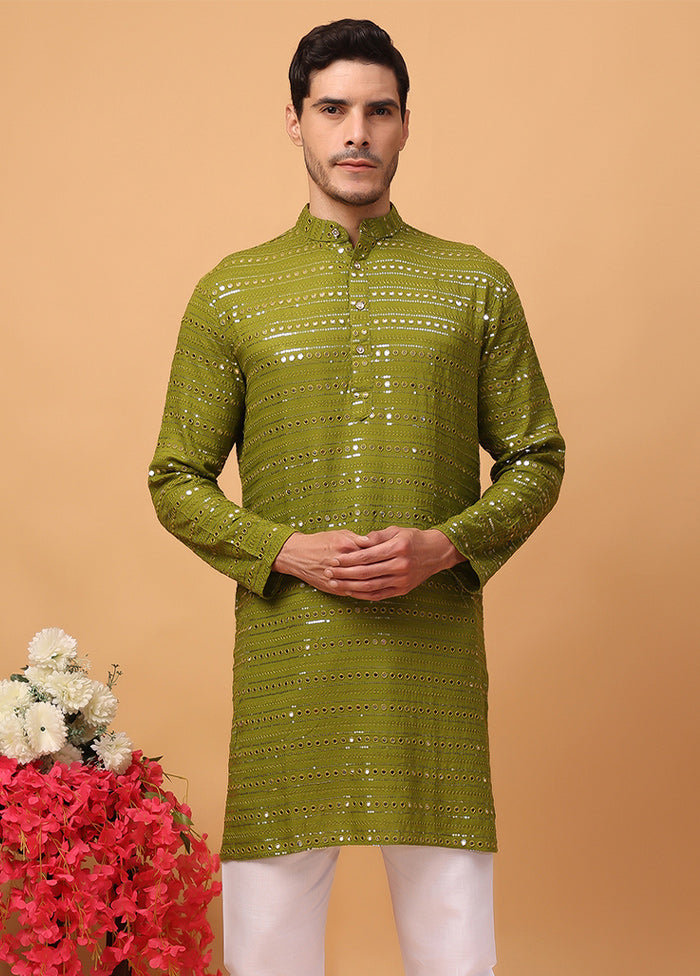 2 Pc Green Viscose Kurta Pajama Set Discount Latest